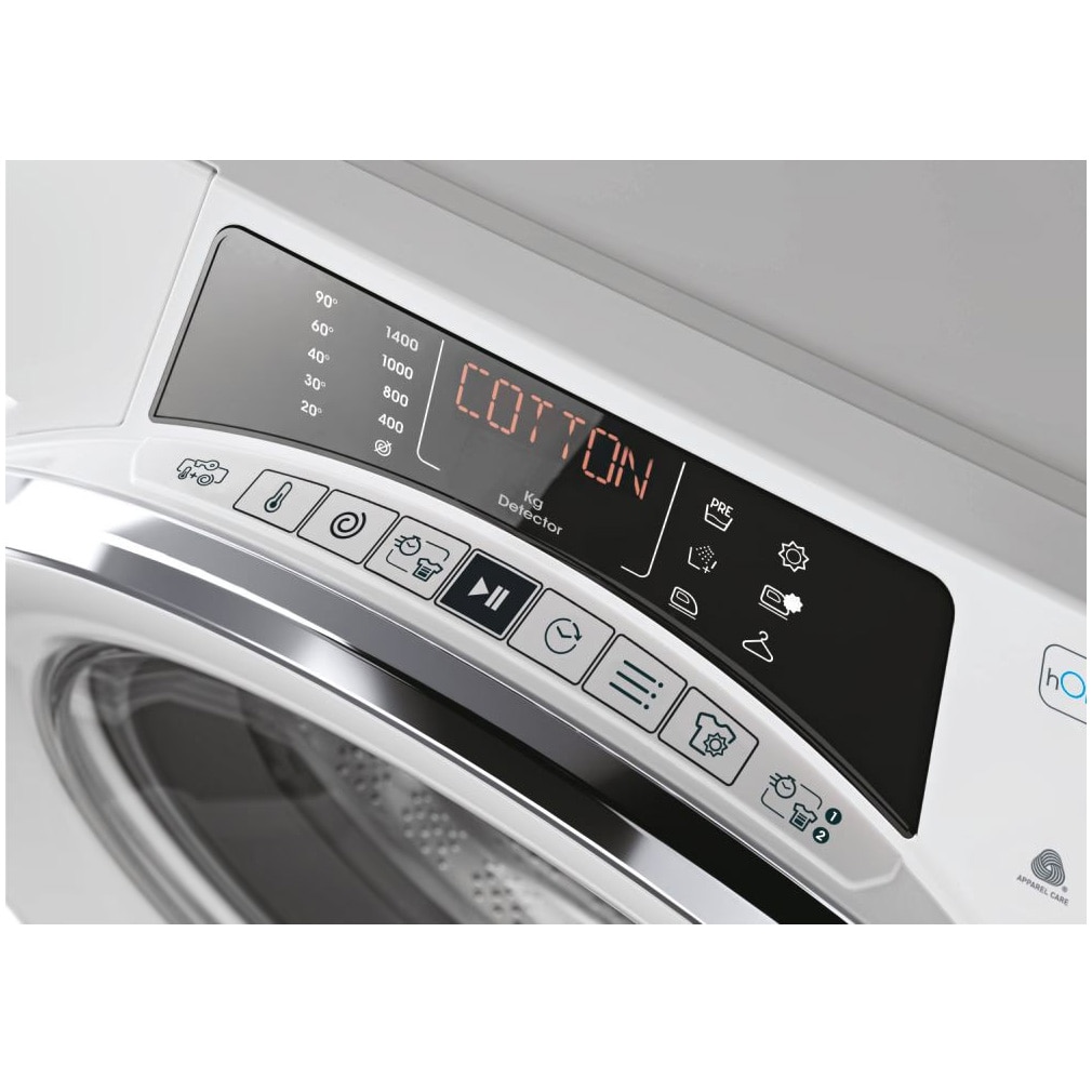 Masina de spalat rufe cu uscator Candy Rapid’O ROW4966DWMCT\1-S, Spalare 9 kg / Uscare 6 kg, 1400 rpm, Motor Speed Drive Inverter, Wi-Fi/ hOn app, Clasa A, Steam, Quick&Clean Technology, Alb