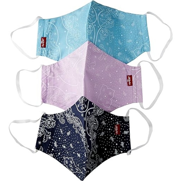 Маски за лице Levi's, памучни, размер S, многоцветни с принт, 2 слоя, 3 бр