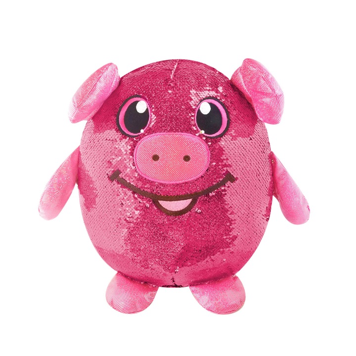 Jucarie de plus, Shimmeez, Textil, porc, paiete stralucitoare, paiete in doua culori in miscare, 20 cm, Roz/Galben