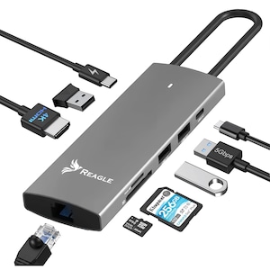 Hub Adaptor Type C USB-C HDMI 4K 60Hz 2K 144Hz LAN RJ45 Reagle hub 2X USB C PD 100W 3X USB 3.2