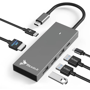 Hub Adaptor Type C USB-C HDMI 4K 60Hz 2K 144Hz Reagle 2X USB C PD 100W 3X USB 3.2 M1 M2