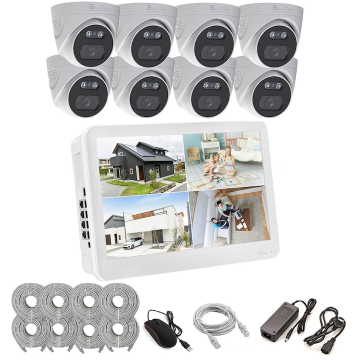 Kit de supraveghere video ENVIO complet IP POE cu 8 camere FULL COLOR 4MP PESS-KIT8CHMBFP60H400-W
