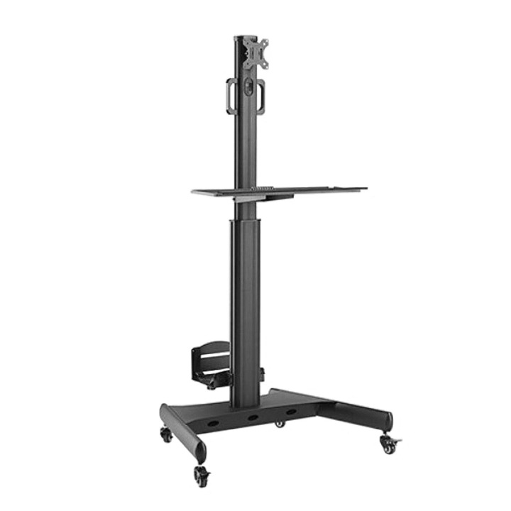 Мобилна работна станция с рафт за процесор, Blackmonut BM-WST02, 13"-32", макс.8 кг, черен