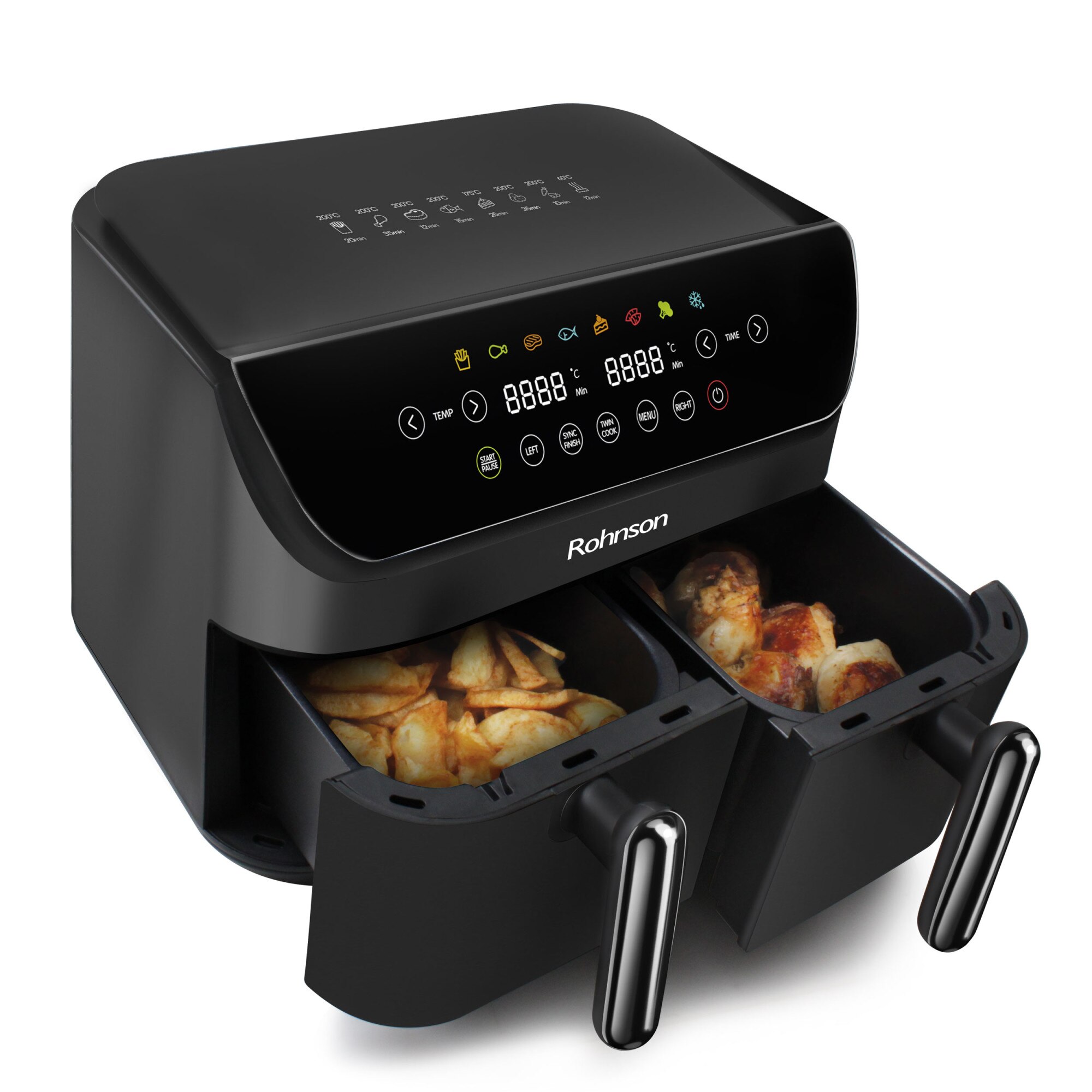 Friteuza cu aer cald si cos dublu Rohnson R2809, 2400W, ecran tactil ...
