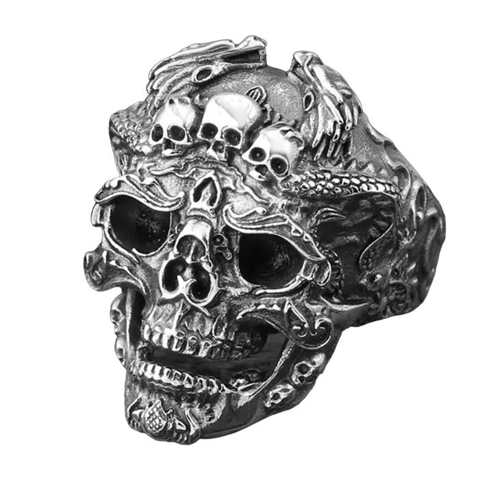 Gótikus gyűrű, démoni sámánmodell, azték démon gonosz isten téma, univerzális méret, unisex, ezüst, EFAYN