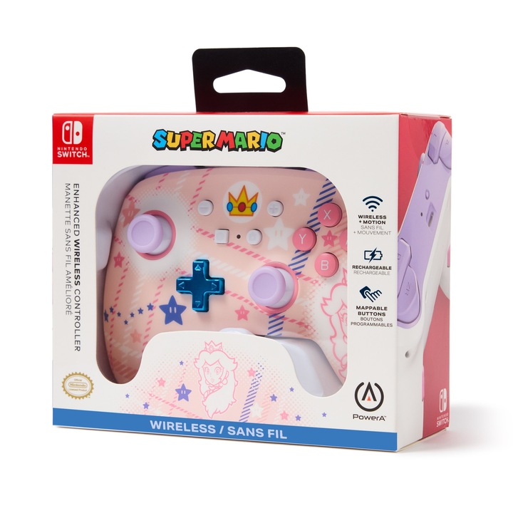 Controller fara fir, PowerA Enhanced Wireless, Princess Peach Plaid