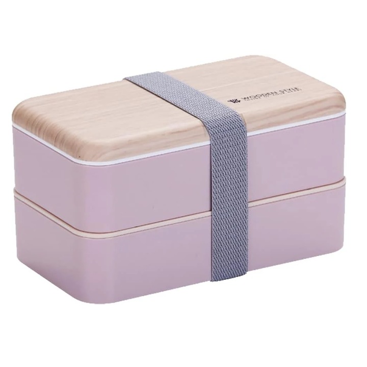 Cutie de pranz cu 2 nivele Homchen, plastic, roz, 18, 5 x 10, 5 x 9, 2 cm