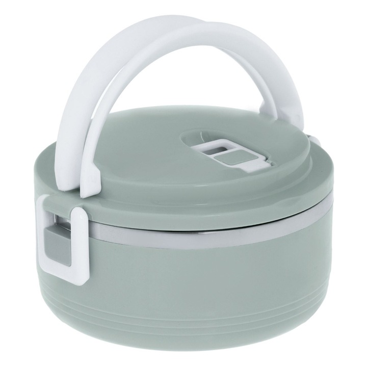 Shopiens kerek termikus ételtároló, rozsdamentes acél belsővel, dupla szigetelt falakkal és hermetikus zárással, szürke, 500 ml