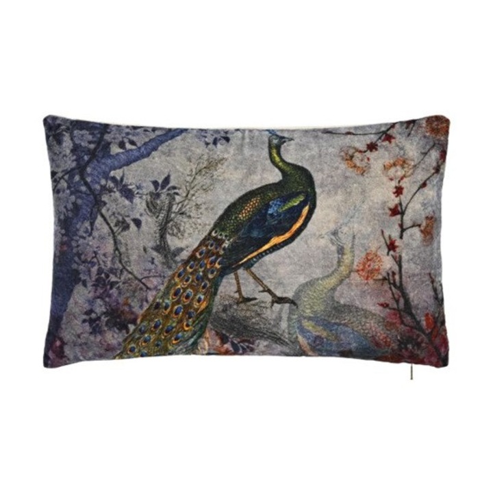 Perna decorativa, Bumbac, Model Paun, 50 x 10 x 30 cm, Multicolor