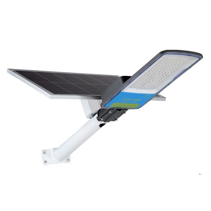 Lampa solara stradala eMazing, IP66, senzor de lumina, 240 LED-uri SMD, 3200 lm, panou 35W, putere 400W, autonomie 12-16 ore, telecomanda, montare prin fixare, pentru strada sau gradina, finisaj mat, material ABS, 49 x 21 x 5.5 cm, gri