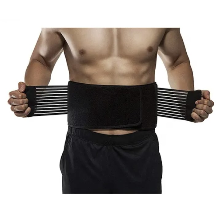 Centura lombara QUAL BRAND, cu turmalina si magneti, ajustabila, unisex, pentru sustinere a spatelui, marimea XXL (114-130 cm), Neagra