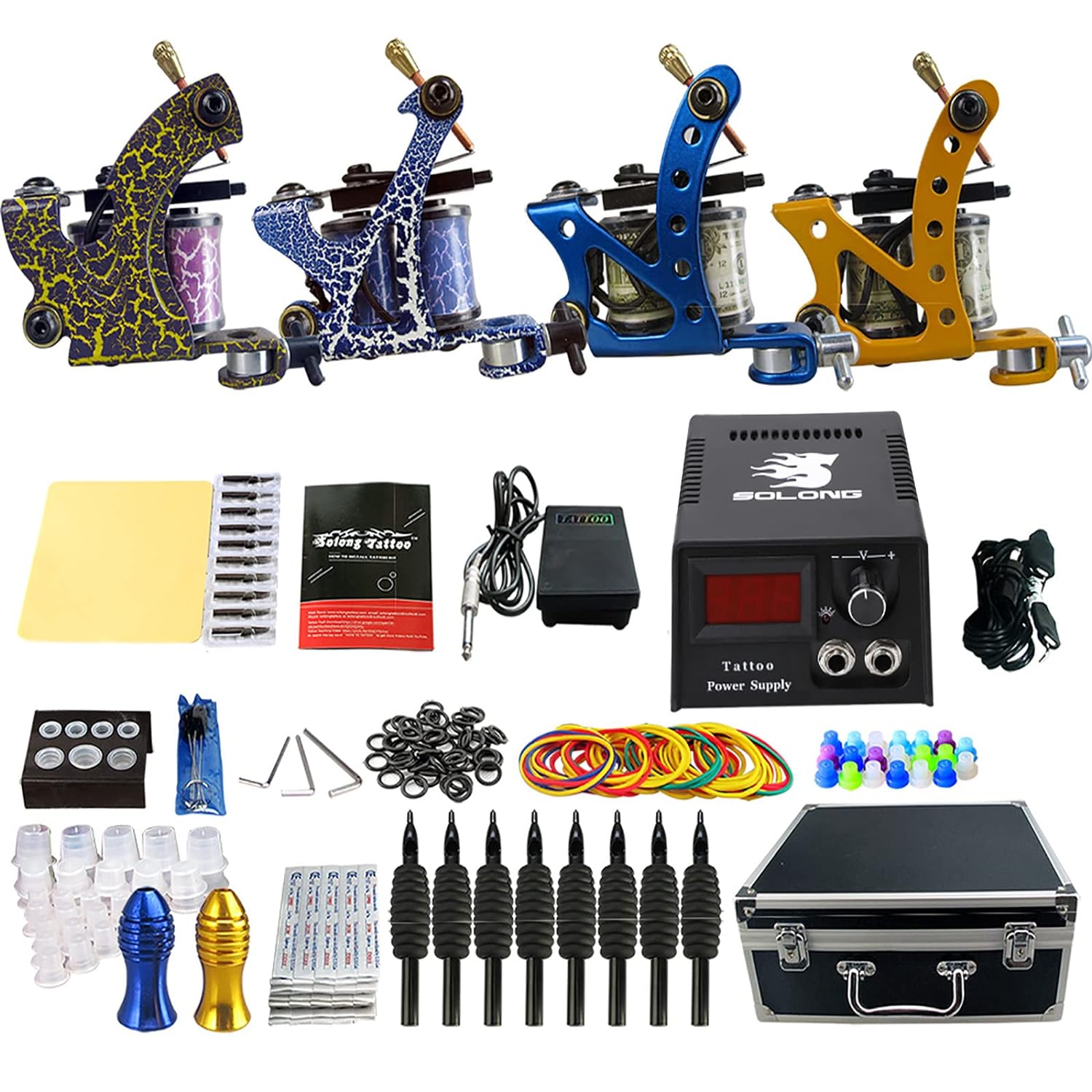 Set 4 masini de tatuat cu accesorii, sursa, ace si cutie de