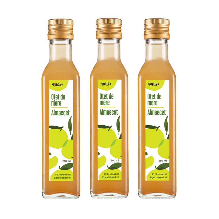 Otet de mere nefiltrat Natur+ 250 ml, set 3 bucati
