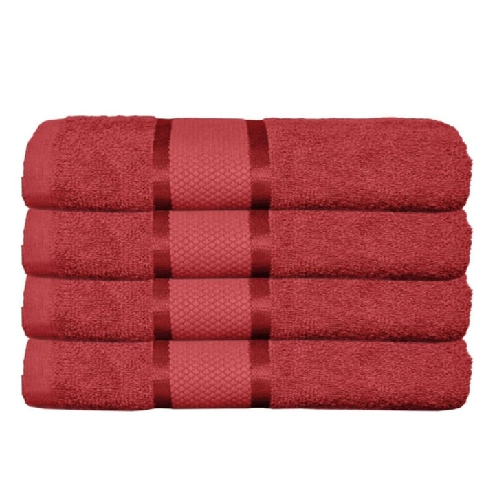 Комплект 4 кърпи за ръце, Памук, Обикновени, 400g/m², 30x50cm, Червени