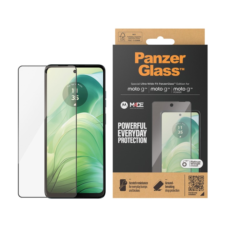 Стъклен протектор PanzerGlass за Motorola Moto G04, G24, G24 Power, UWF, Черен