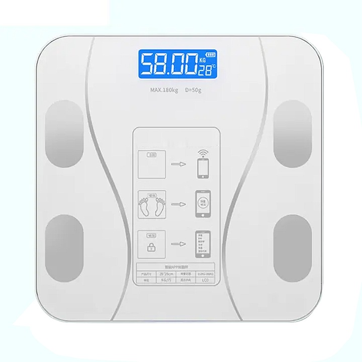 Телесна везна GREATON, домакинска, електронна, интелигентна, приложение за телефон, защитно стъкло, елегантен дизайн, LCD дисплей, сив