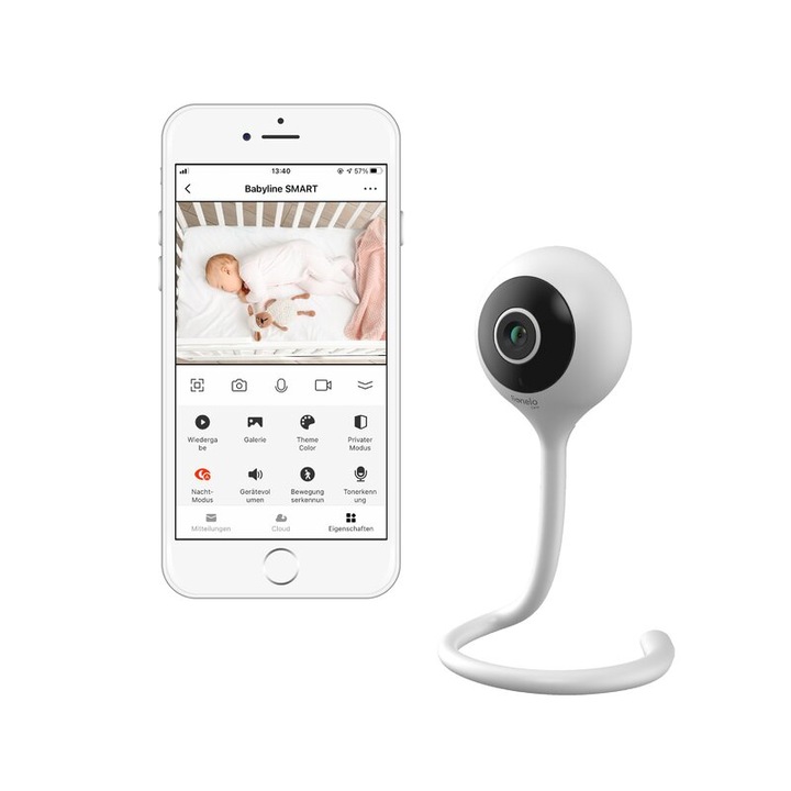 Видеомонитор, Lionelo, Babyline Smart, с USB кабел, Wifi връзка, Двупосочна комуникация, Температурен сензор, Бял