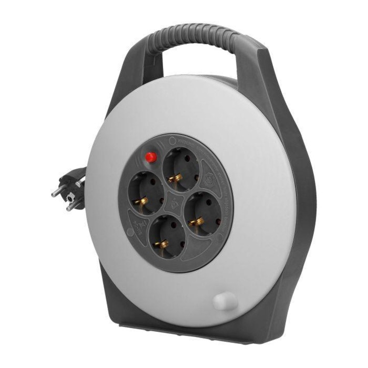 Бобина с удължител, ORNO, PVC, 4 гнезда, 10 м, Сив