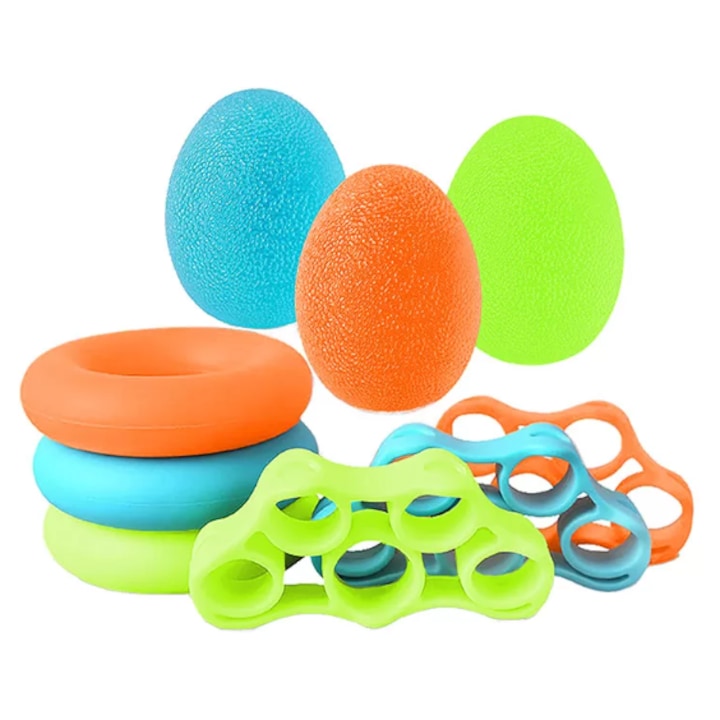 Set complet 9 accesorii fitness Line Sport, multicolor, pentru antrenament profesional acasa, dezvoltare musculara, exercitii de forta, rezistenta si tonifiere corporala