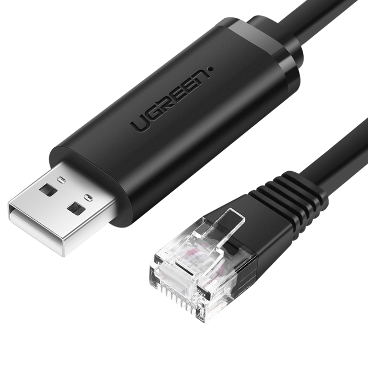 UGREEN CM204 konzol kábel USB - RJ45 hálózati eszközökhöz, 1,5m, fekete