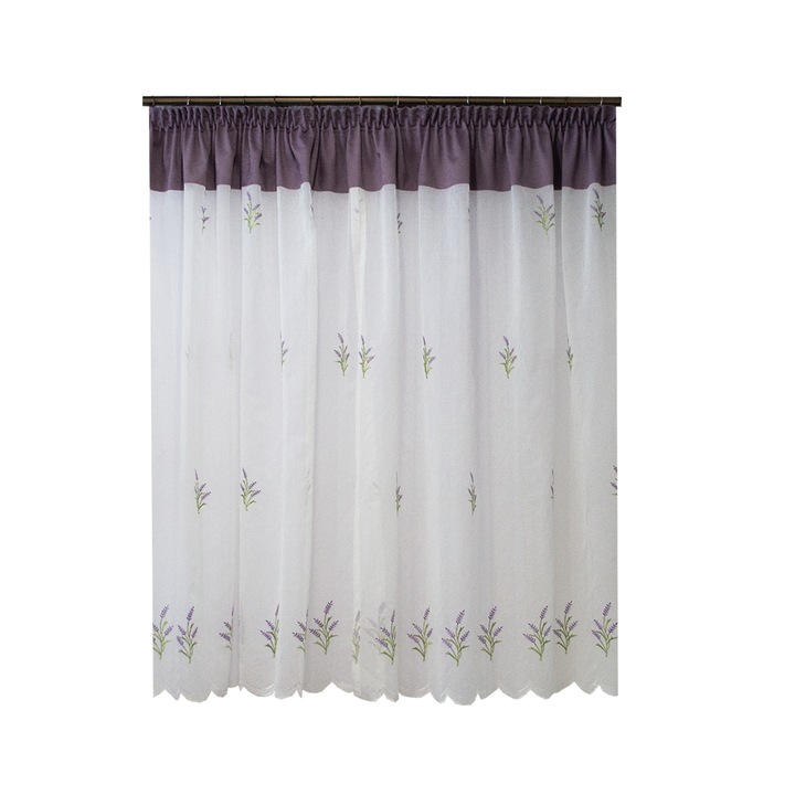 Perdea Velaria de bucatarie cu broderie lavanda, 300x160 cm