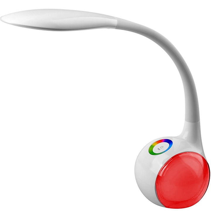 5 W-os LED asztali lámpa rugalmas karral, 34 LED, 5800-6300K, 300 lm, 256 RGB szín, 3 világítási mód, USB tápellátás, fehér
