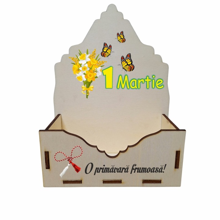 Cutie Aranjamente Florale, Lemn, Model 1 Martie, 15 cm, CAUV024
