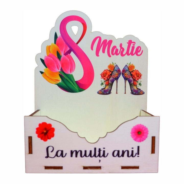 Cutie Aranjamente Florale, Lemn, 8 Martie, 15 cm, CAUV040