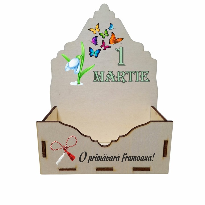 Cutie Aranjamente Florale, Lemn, Model 1 Martie, 15 cm, CAUV022