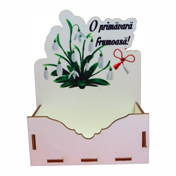 Cutie Aranjamente Florale, Lemn, Model 1 Martie, 15 cm, CAUV038
