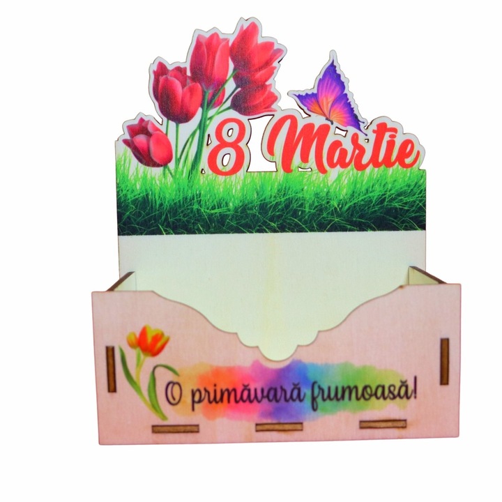 Cutie Aranjamente Florale, Lemn, 8 Martie, 15 cm, CAUV045