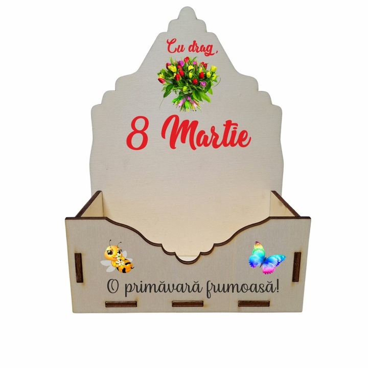 Cutie Aranjamente Florale, Lemn, 8 Martie, 15 cm, CAUV014