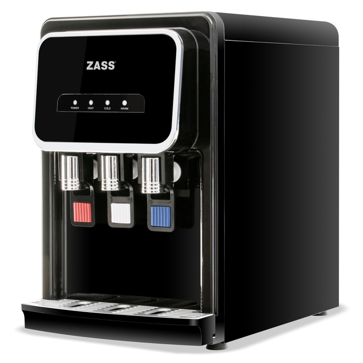 Dozator de apa de birou ZASS ZTWD 26 WF Negru, Cu filtrare, Racire cu compresor, Putere incalzire 500W, apa rece/calda, Negru