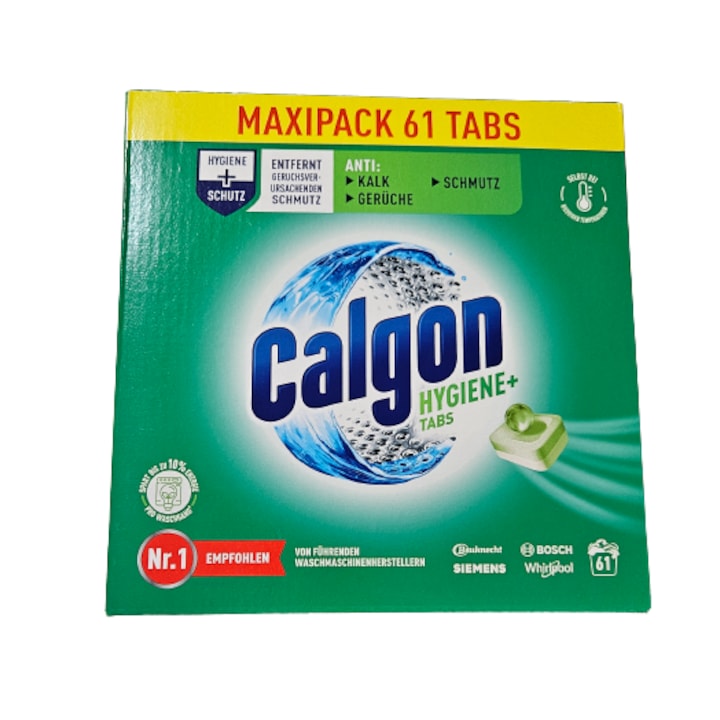 Tablete anticalcar pentru masina de spalat Calgon, Hygiene +, 61 buc, fara parfum