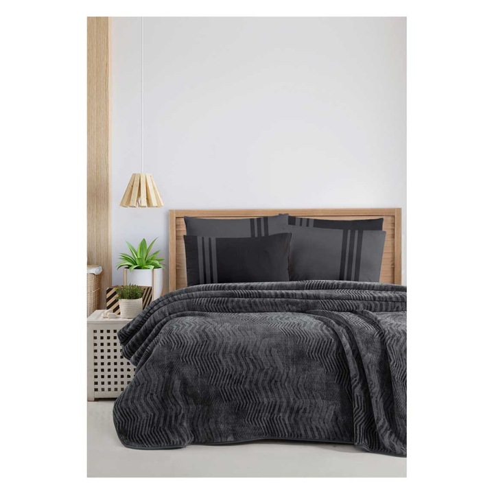 Спален комплект Кингтекс ANTHRACITE, с одеяло, дигитален памучен сатен за спалня, 7 части