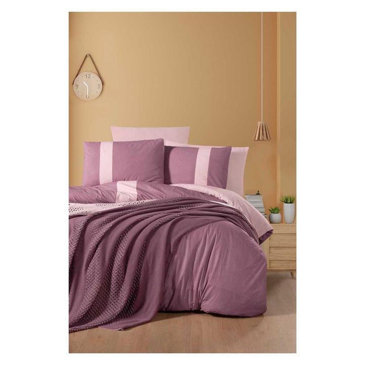 Спален комплект Кингтекс MAXWELL-DAMSON, с одеяло, дигитален памучен сатен за спалня, 7 части