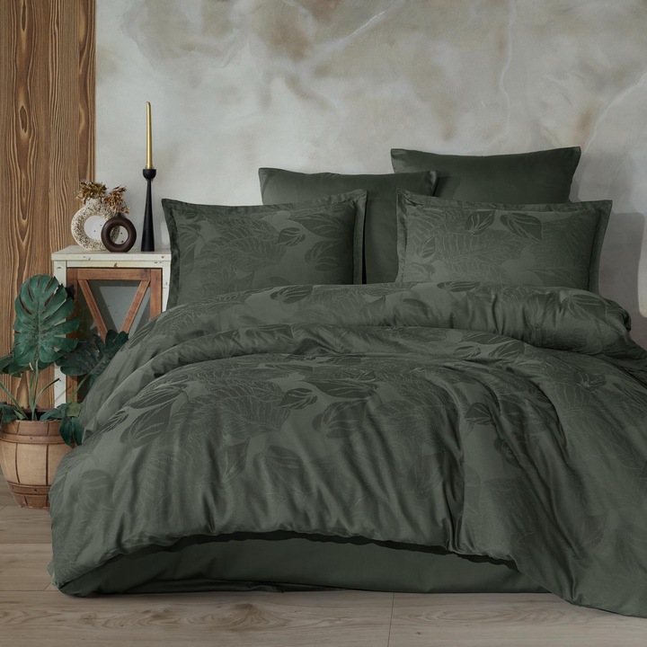 Двойно спално бельо от жакард 100% памук 6 части 240 x 260 см, Елегантно, Зелено, Класно PALMORE