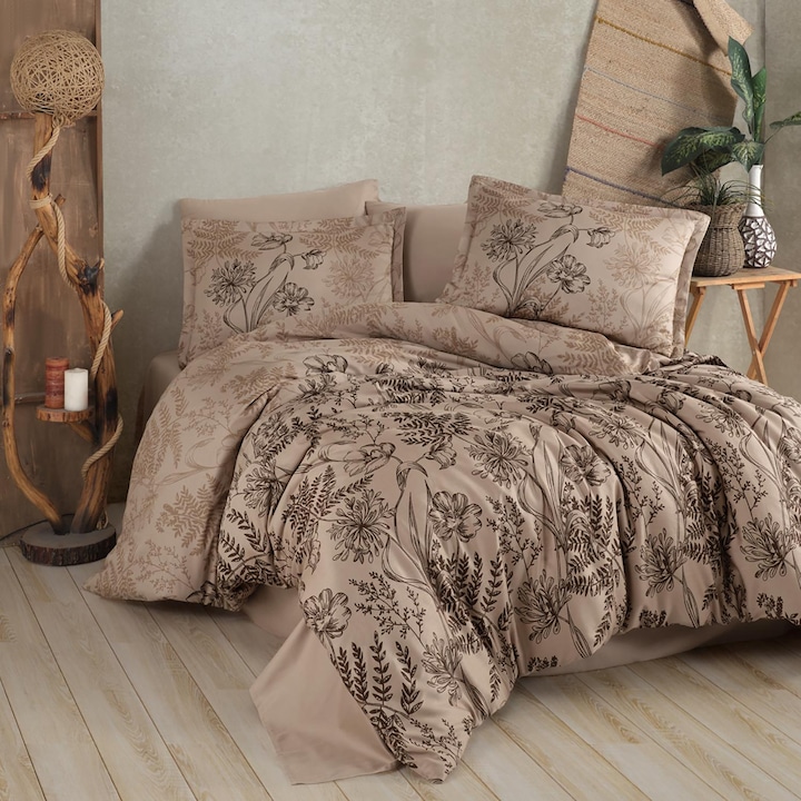 Prémium fehérnemű Lux szatén 100% pamut 4 db king size 240 x 260 cm, Elegant Print, Barna, Classy LE PALA