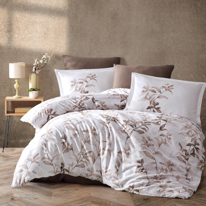 Премиум бельо Lux Satin 100% памук 4 части king size 240 x 260 cm, Modern, White Brown, Classy MASS V1