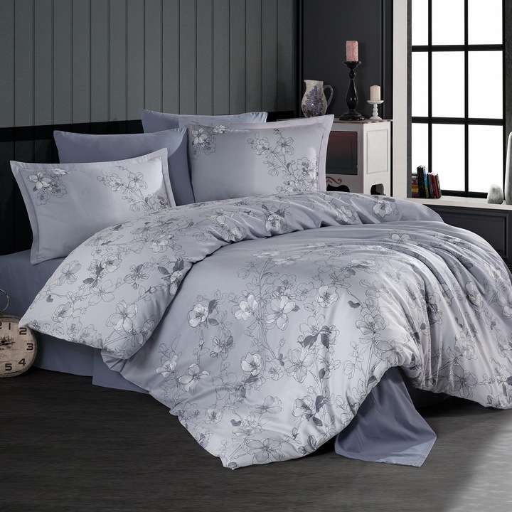 Спално бельо Lux Satin 100% памук 4 части king size 240 x 260 cm, модерен принт, син, Clasy SINDARIN V2