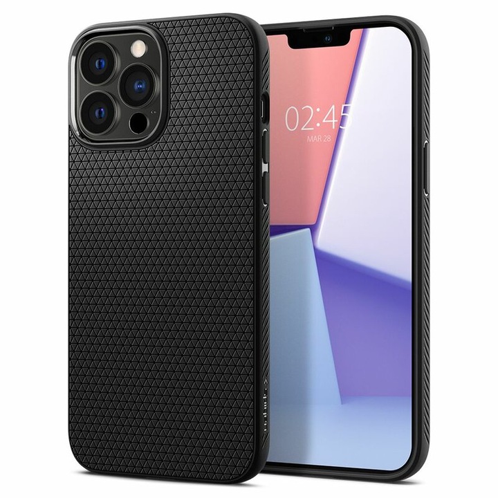 Защитен калъф, съвместим с Apple iPhone 13 Pro, Liquid Air, противоплъзгащ, силиконов, черен