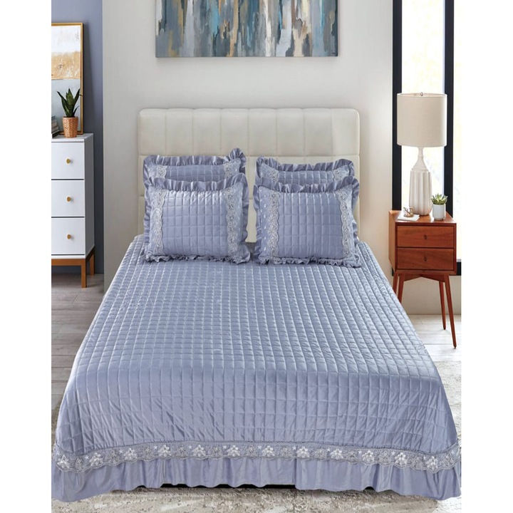 Комплект покривки за легло за 2 души, кадифе, 3 части, сини, CCC-82