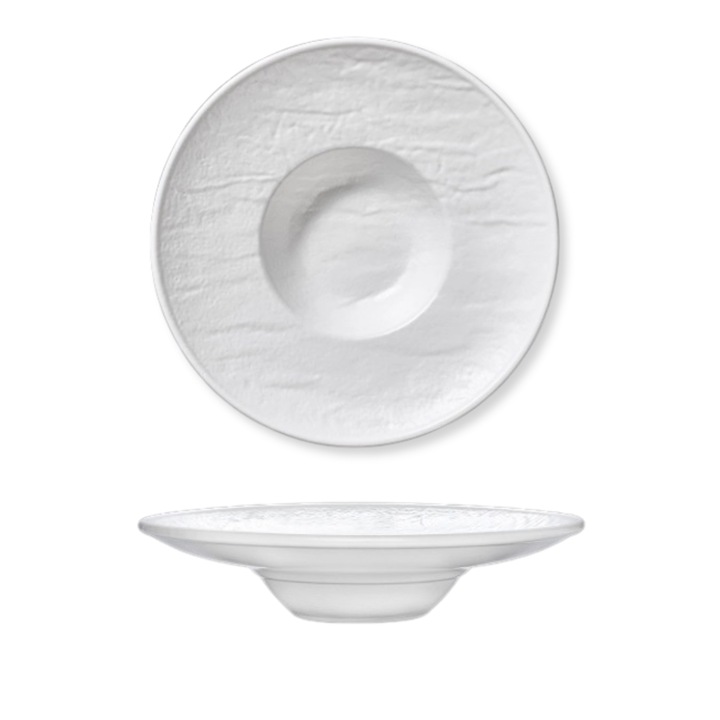 Farfurie adanca, portelan, rotunda, Alb mat, 27.5 cm, imitate piatra, pentru supa, pasta, WILMAX WHITESTONE