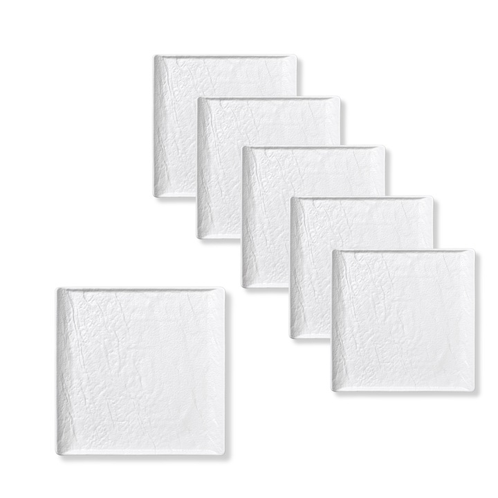 Комплект от 6 квадратни чинии за десерт, Wilmax England, 13 x 13 см, порцелан, матово бяло