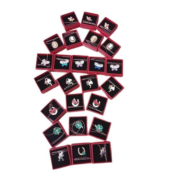 Set 25 brose martisoare, modele diferite ambalate in cutie cu snur