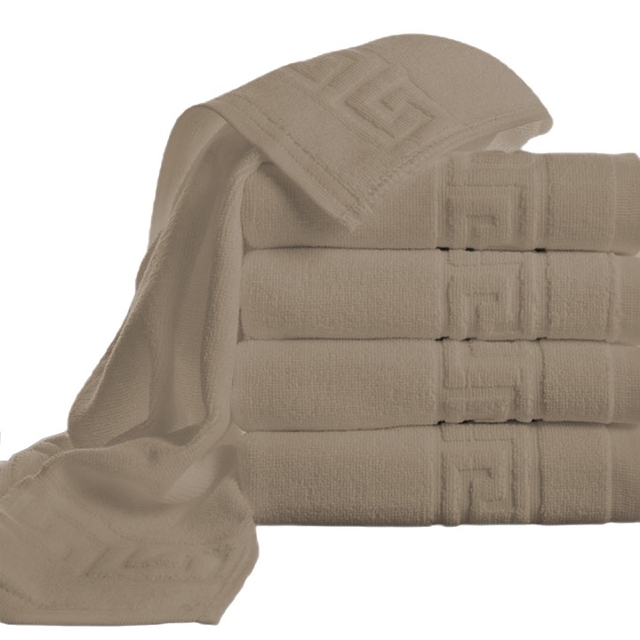 Опаковка от 5 кърпи за лице 50x90 см. 100% памук, гръцки бордюр, 500 грама/м2, бежови