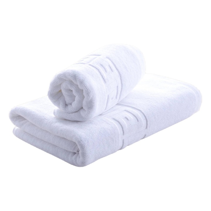 Set 2 prosoape baie corp 70x140 cm si fata 50x90 cm Bumbac 100%, Greek Border 500 grame/mp, Alb