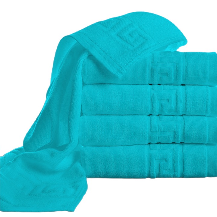 5 db arctörlő csomag 50x90 cm 100% pamut görög szegély 500 gramm/nm, türkiz