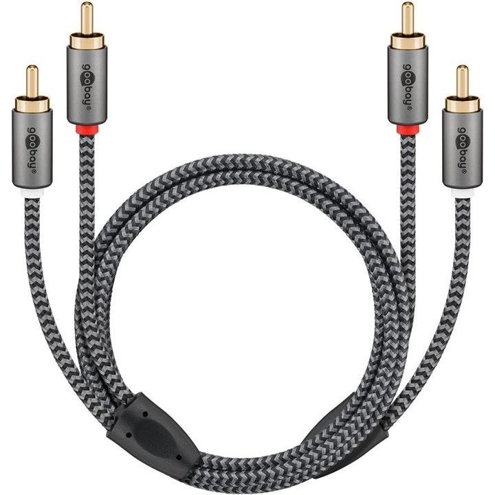 Аудио кабел 2 x RCA мъжки към 2 x RCA мъжки, Goobay, златни контакти, 1 m