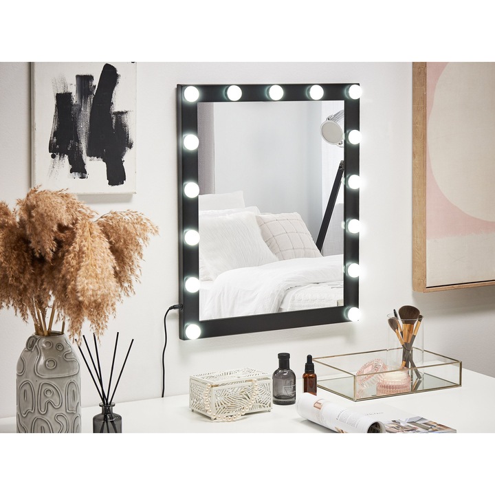 Fekete falitükör beépített LED világítással 50 x 60 cm ODENAS